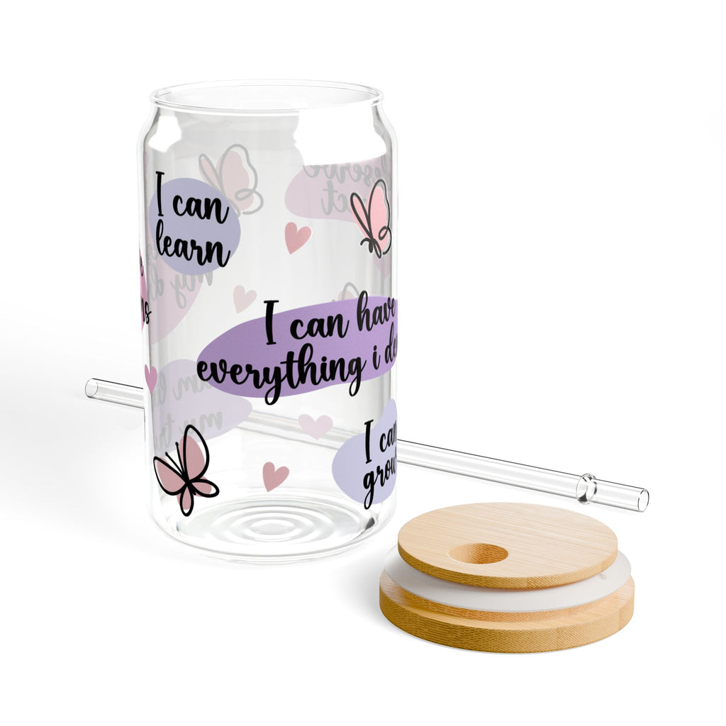 Inspirational Sipper Glass, Motivational Drinkware, Cute Butterfly Design, Eco-Friendly Storage, Unique Gift for Friends