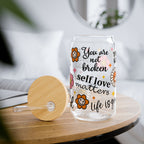 Inspirational Sipper Glass, Self-Love Motivational Drinkware, Cute Flower Design, Perfect Gift for Friends, Encouragement, Self-Care
