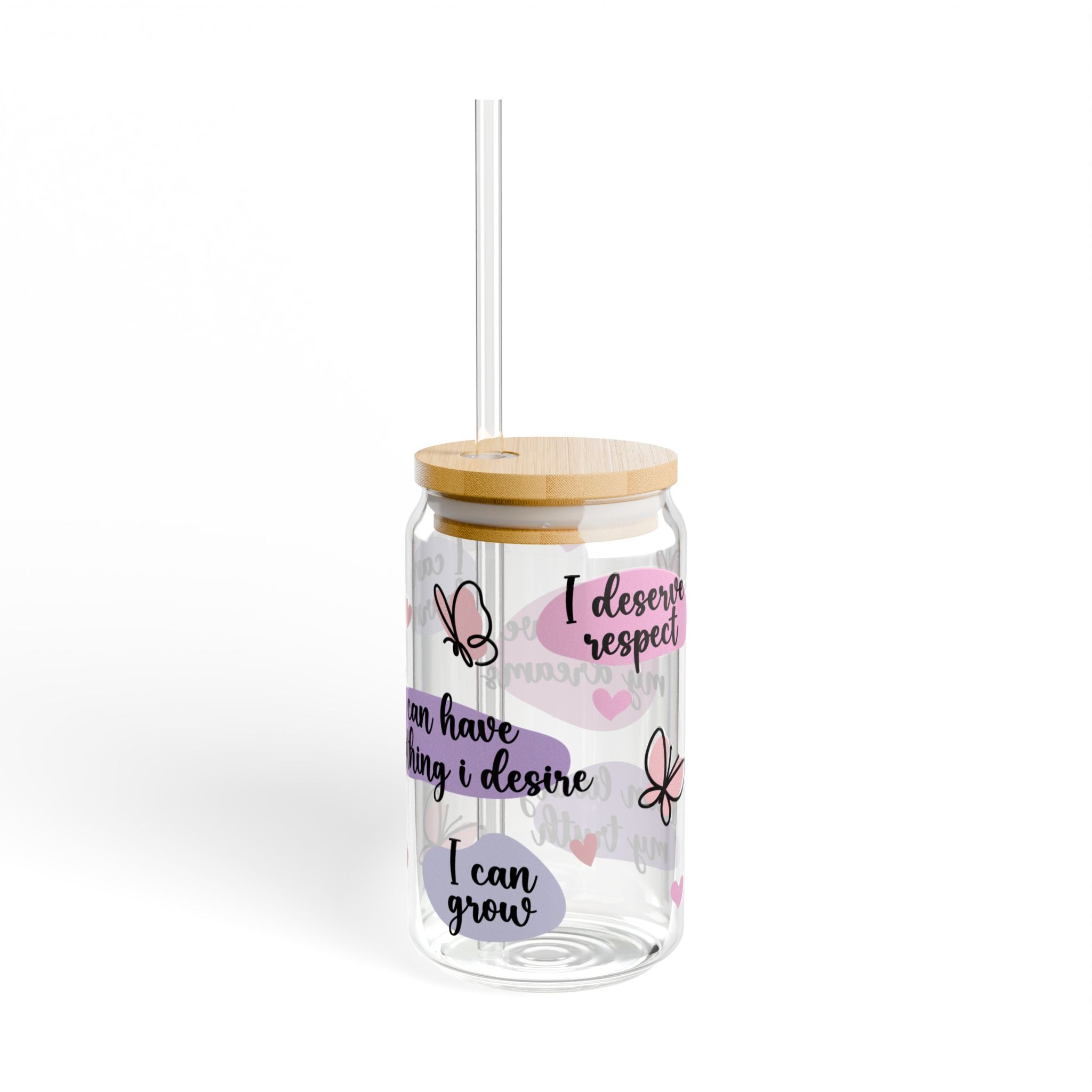 Inspirational Sipper Glass, Motivational Drinkware, Cute Butterfly Design, Eco-Friendly Storage, Unique Gift for Friends