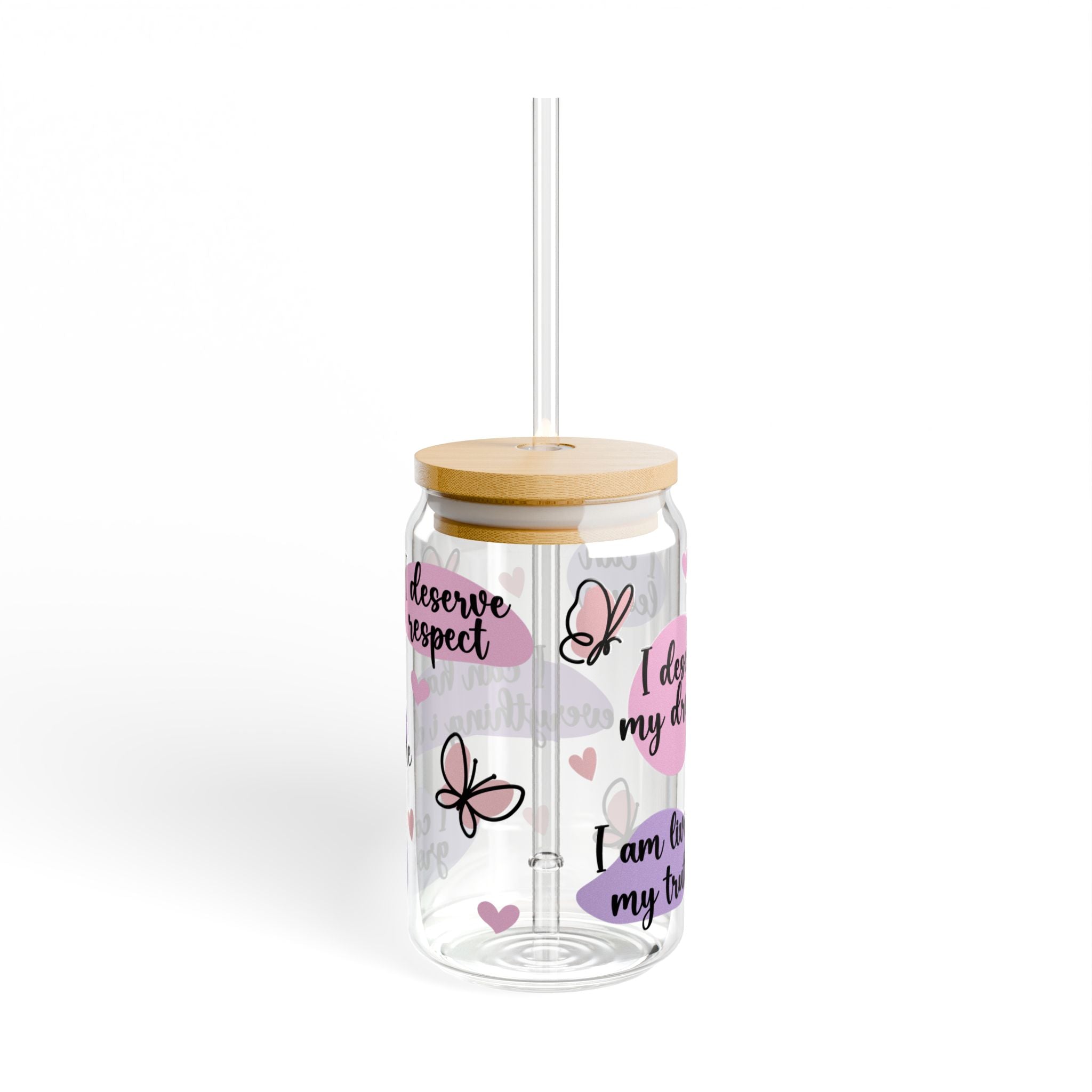 Inspirational Sipper Glass, Motivational Drinkware, Cute Butterfly Design, Eco-Friendly Storage, Unique Gift for Friends