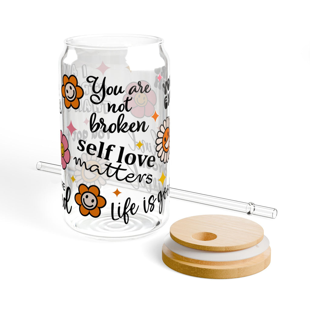 Inspirational Sipper Glass, Self-Love Motivational Drinkware, Cute Flower Design, Perfect Gift for Friends, Encouragement, Self-Care