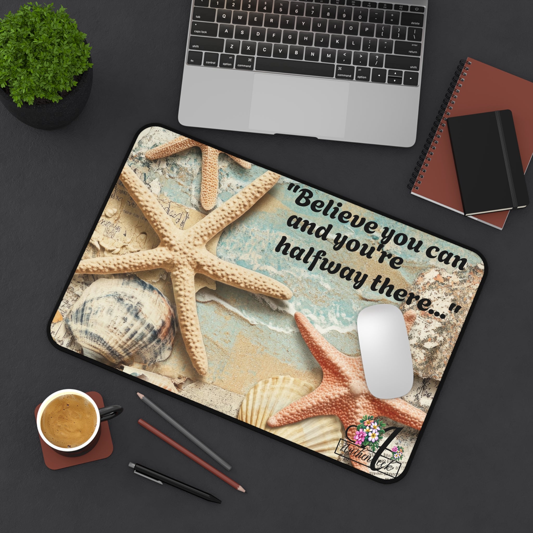 Motivational Desk Mat with Quote, Office Decor, Inspirational Gift, Home Office Essentials, Beach Theme Desk Accessory