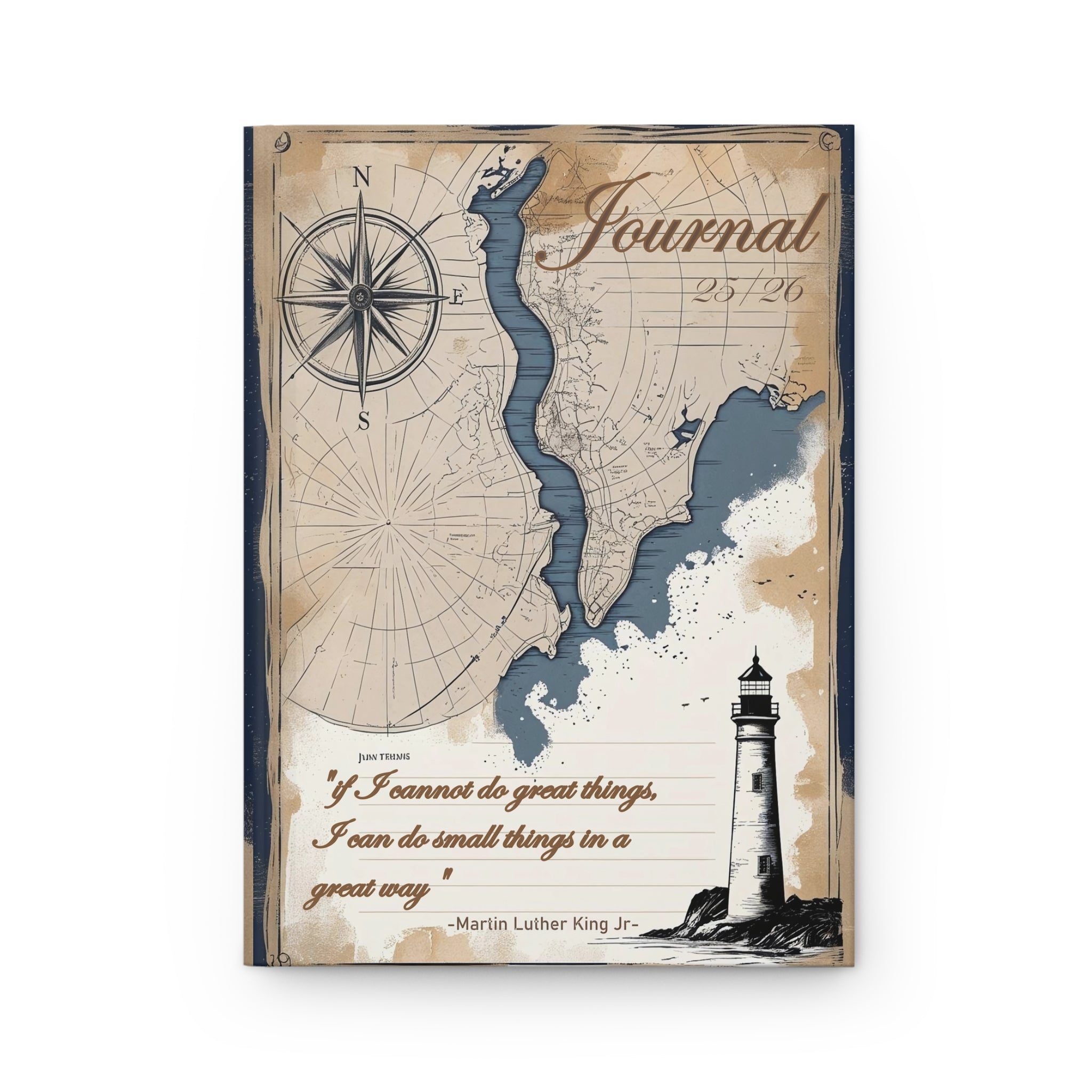 Nautical Adventure Journal, Travel Diary, Lighthouse Sketchbook, Gift for Travelers, Map-Inspired Notebook