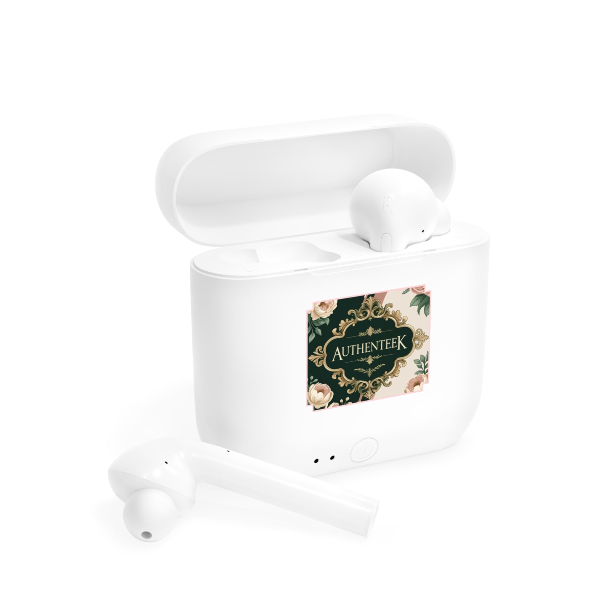 Elegant Authenteek  Wireless Earbud Case, Personalized Earbud Holder, Tech Accessory Gift, Floral Design, Custom Gifts for Her