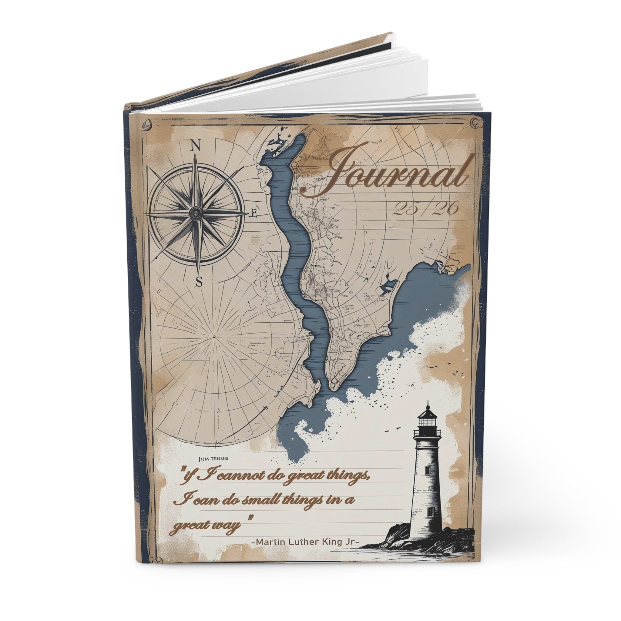 Nautical Adventure Journal, Travel Diary, Lighthouse Sketchbook, Gift for Travelers, Map-Inspired Notebook