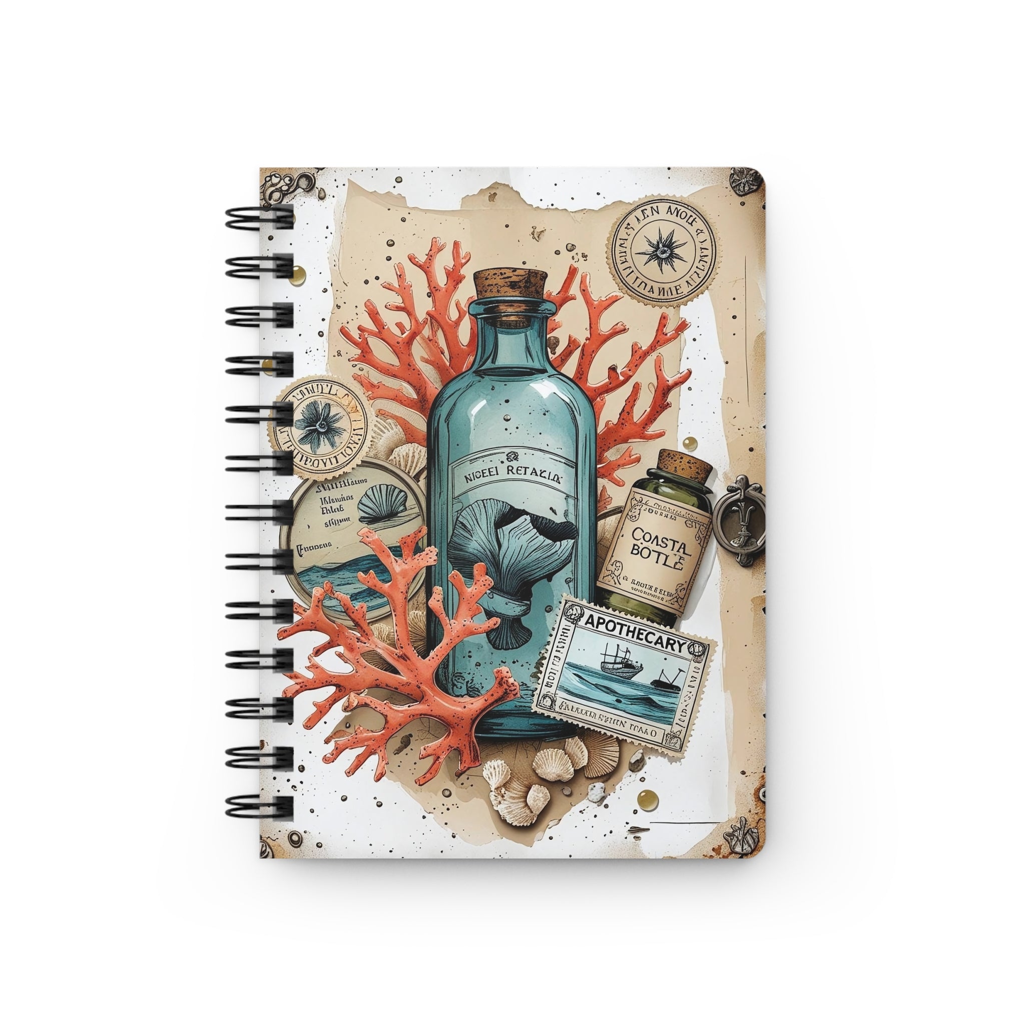 Ocean-Inspired Spiral Bound Journal, Nautical Notebook, Travel Journal, Beach Gift, Coral Design