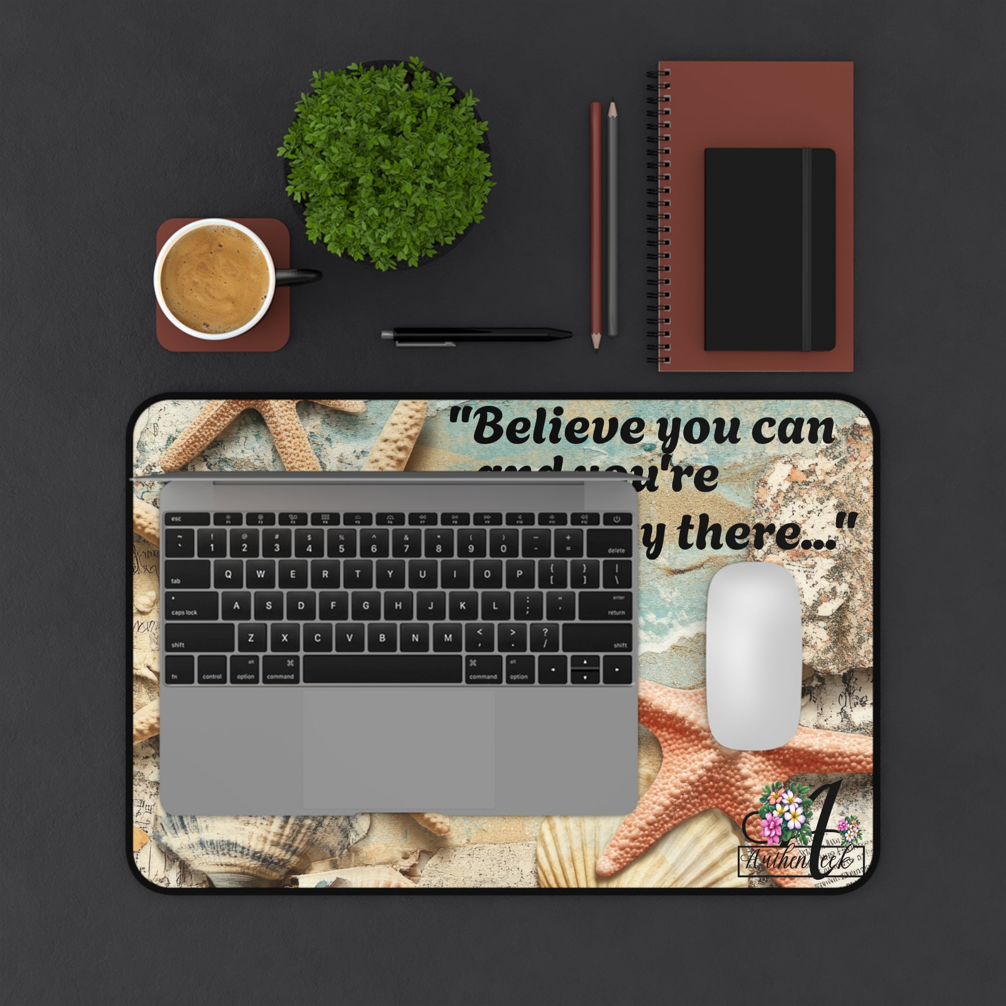 Motivational Desk Mat with Quote, Office Decor, Inspirational Gift, Home Office Essentials, Beach Theme Desk Accessory