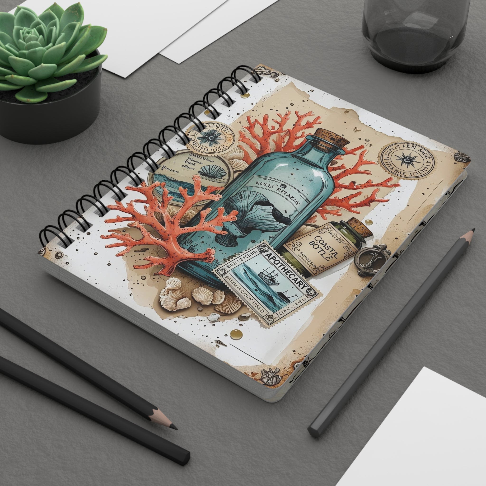 Ocean-Inspired Spiral Bound Journal, Nautical Notebook, Travel Journal, Beach Gift, Coral Design