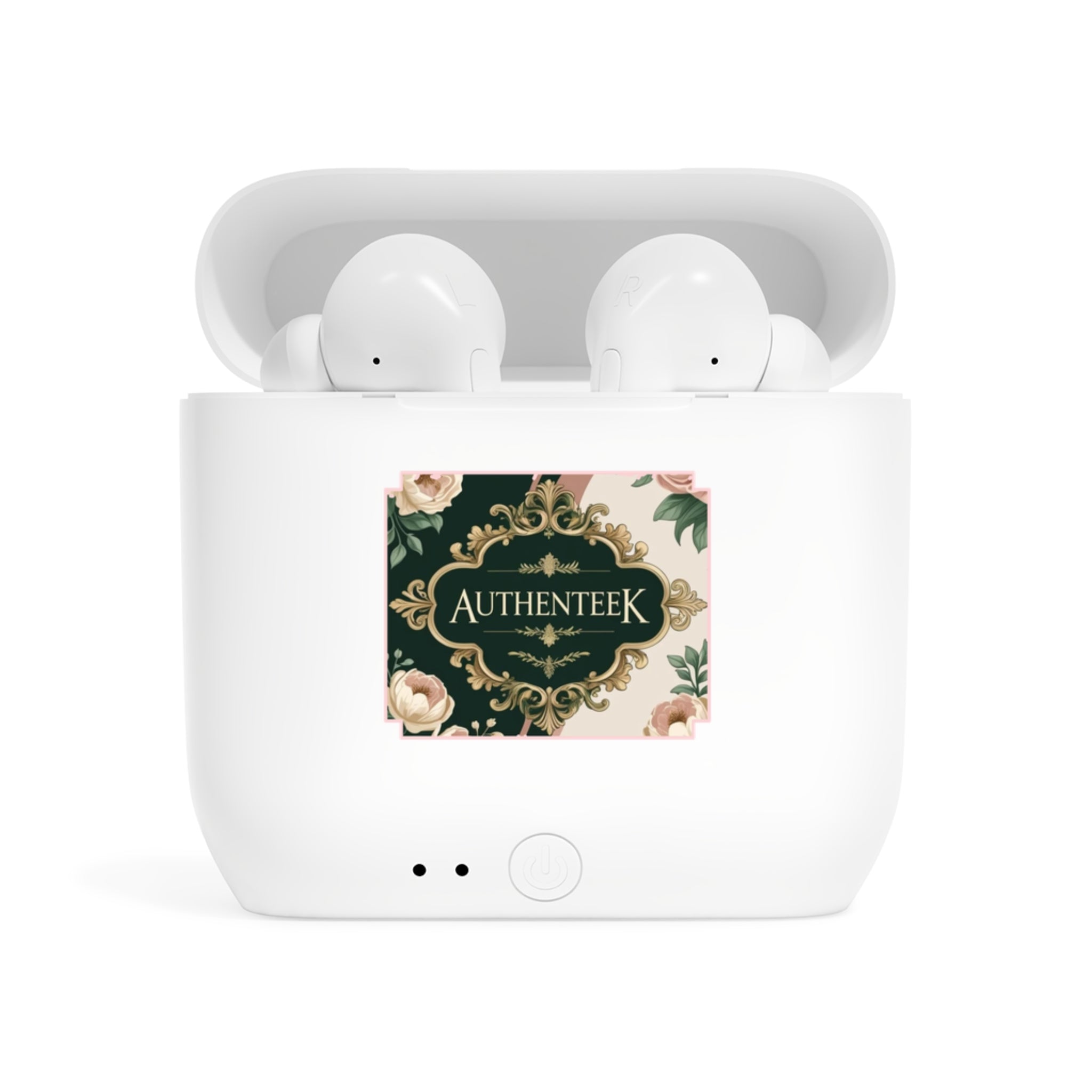 Elegant Authenteek  Wireless Earbud Case, Personalized Earbud Holder, Tech Accessory Gift, Floral Design, Custom Gifts for Her