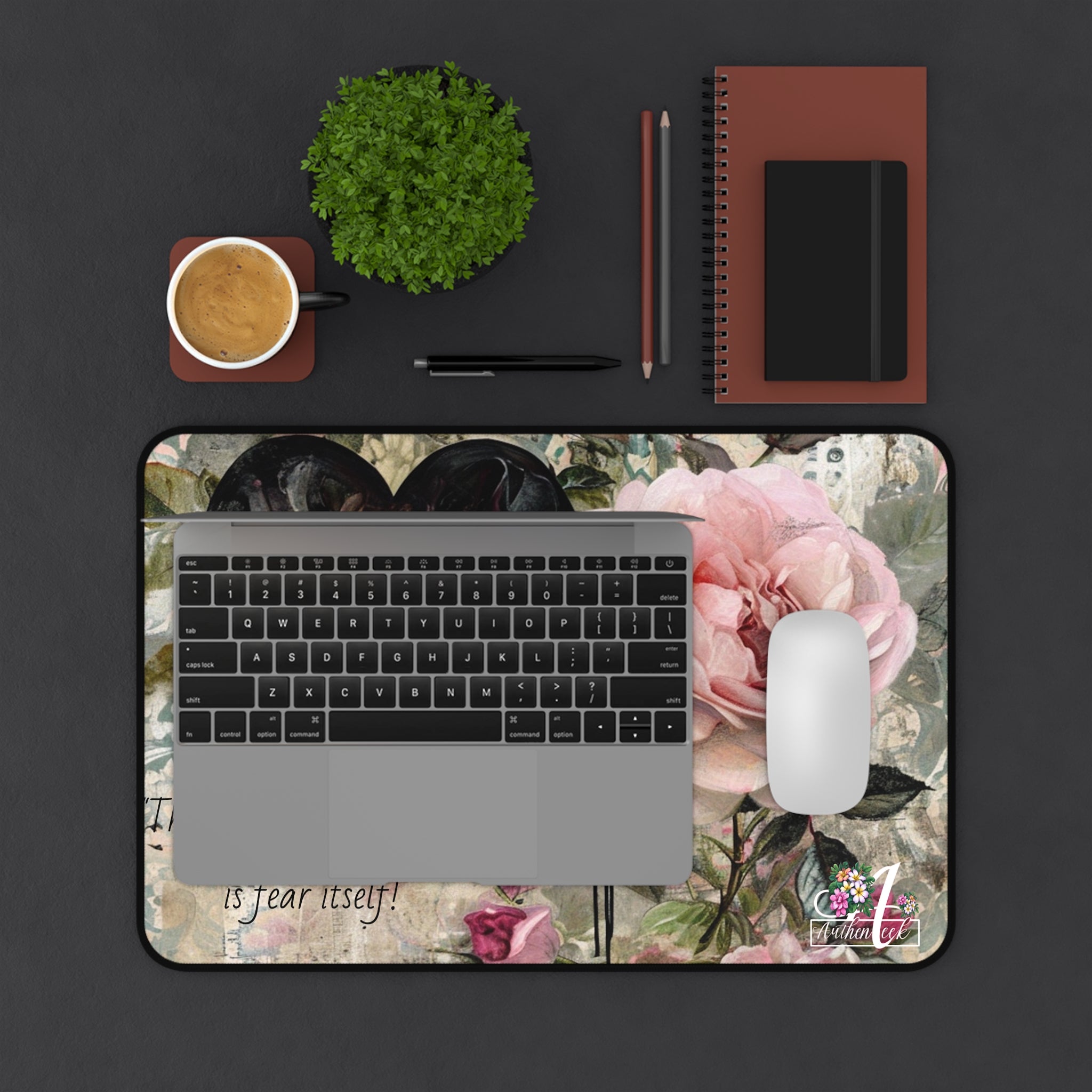 Inspirational Desk Mat with Floral Design - Motivational Office Decor, Gift for Home Office, Cute Desk Accessories, Inspirational Quote