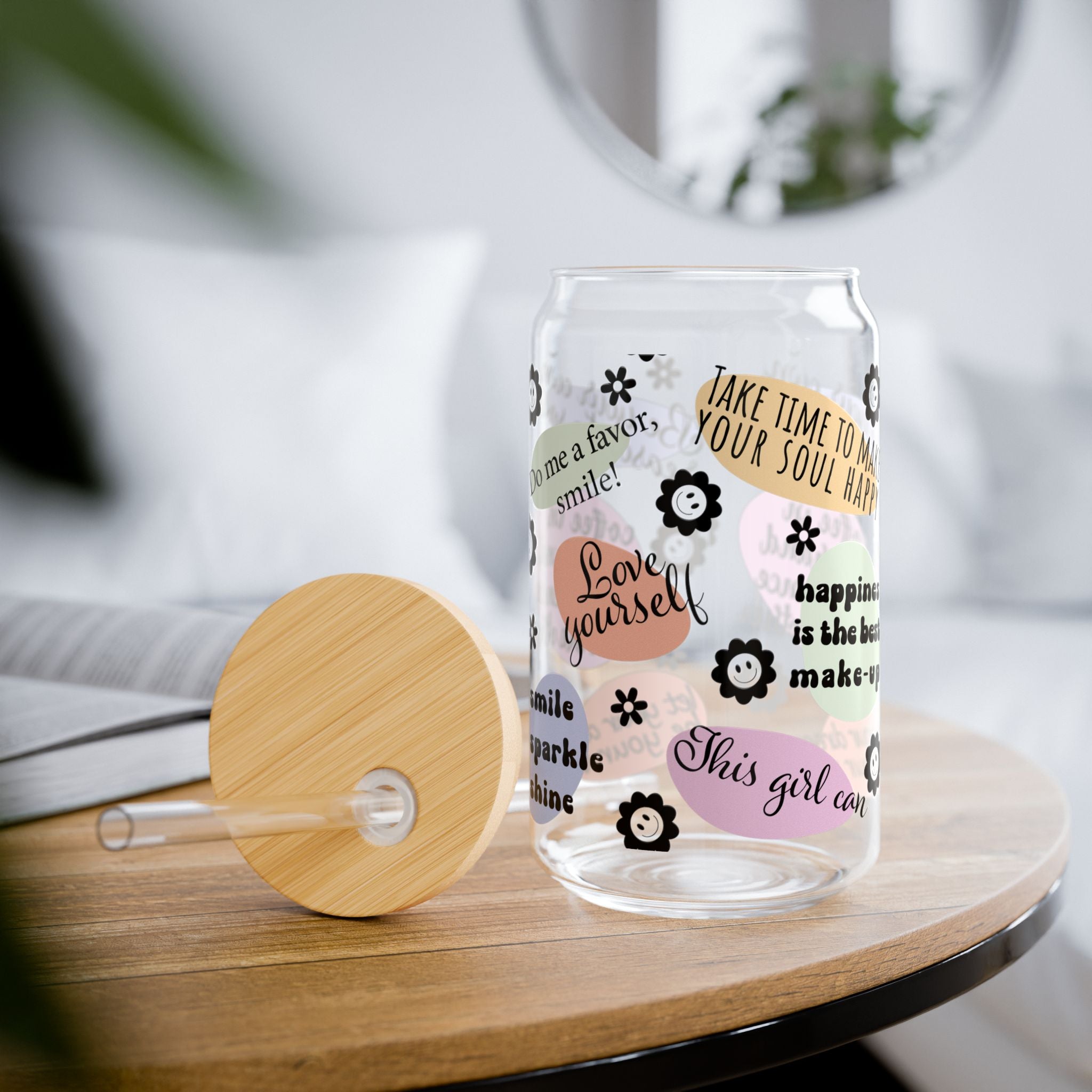 Inspirational Sipper Glass, Love Yourself Drinkware, Motivational Gift, Self-Care Glass, Unique Birthday Present